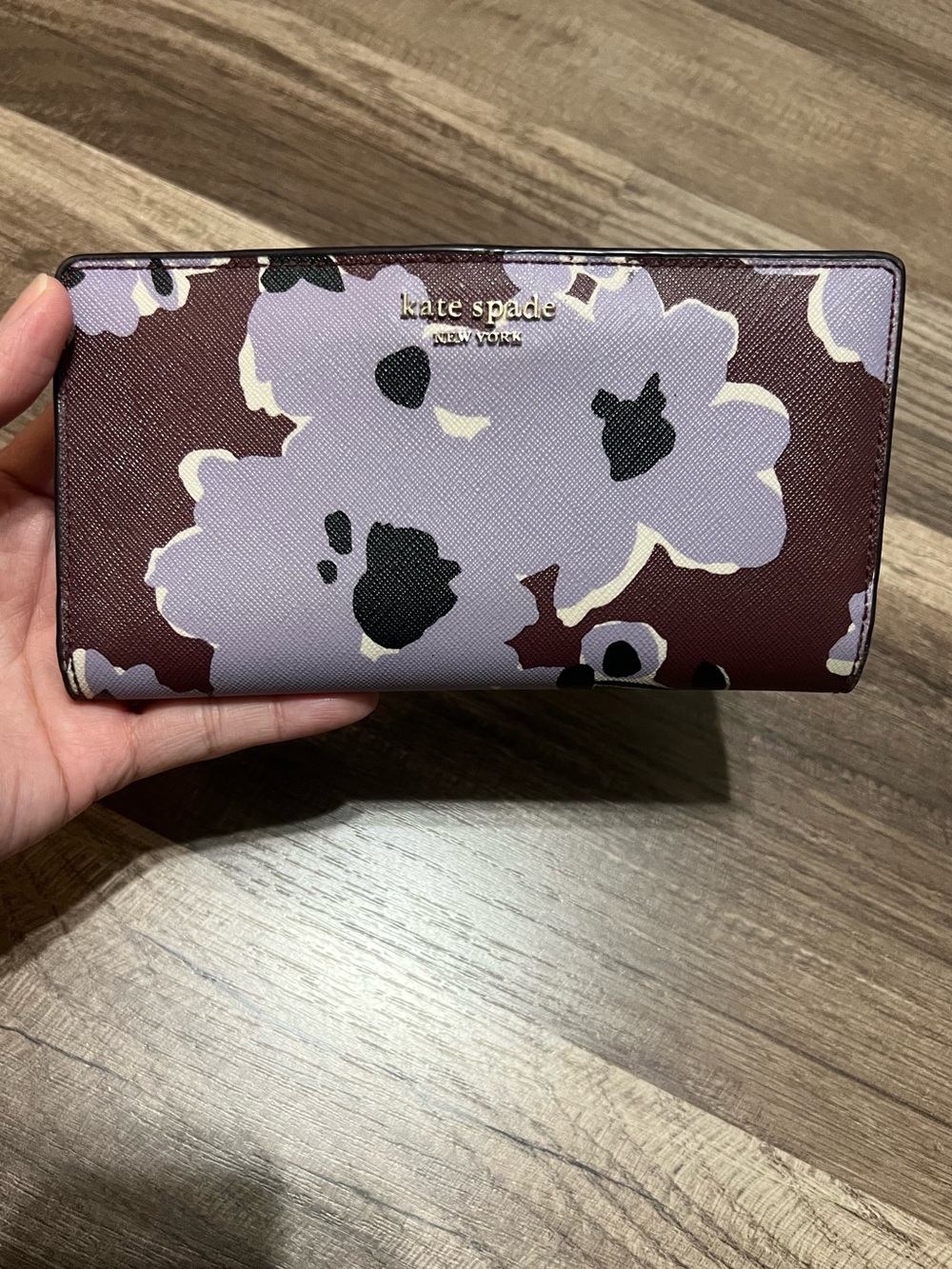 Kate Spade Cameron Floral Bifold Wallet in Burgundy, Lavender and Cream